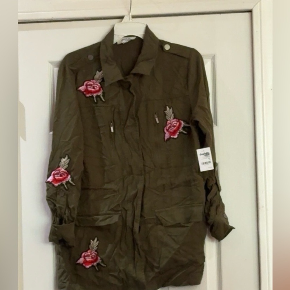 Charlotte Russe Floral Embroidered Utility Jacket